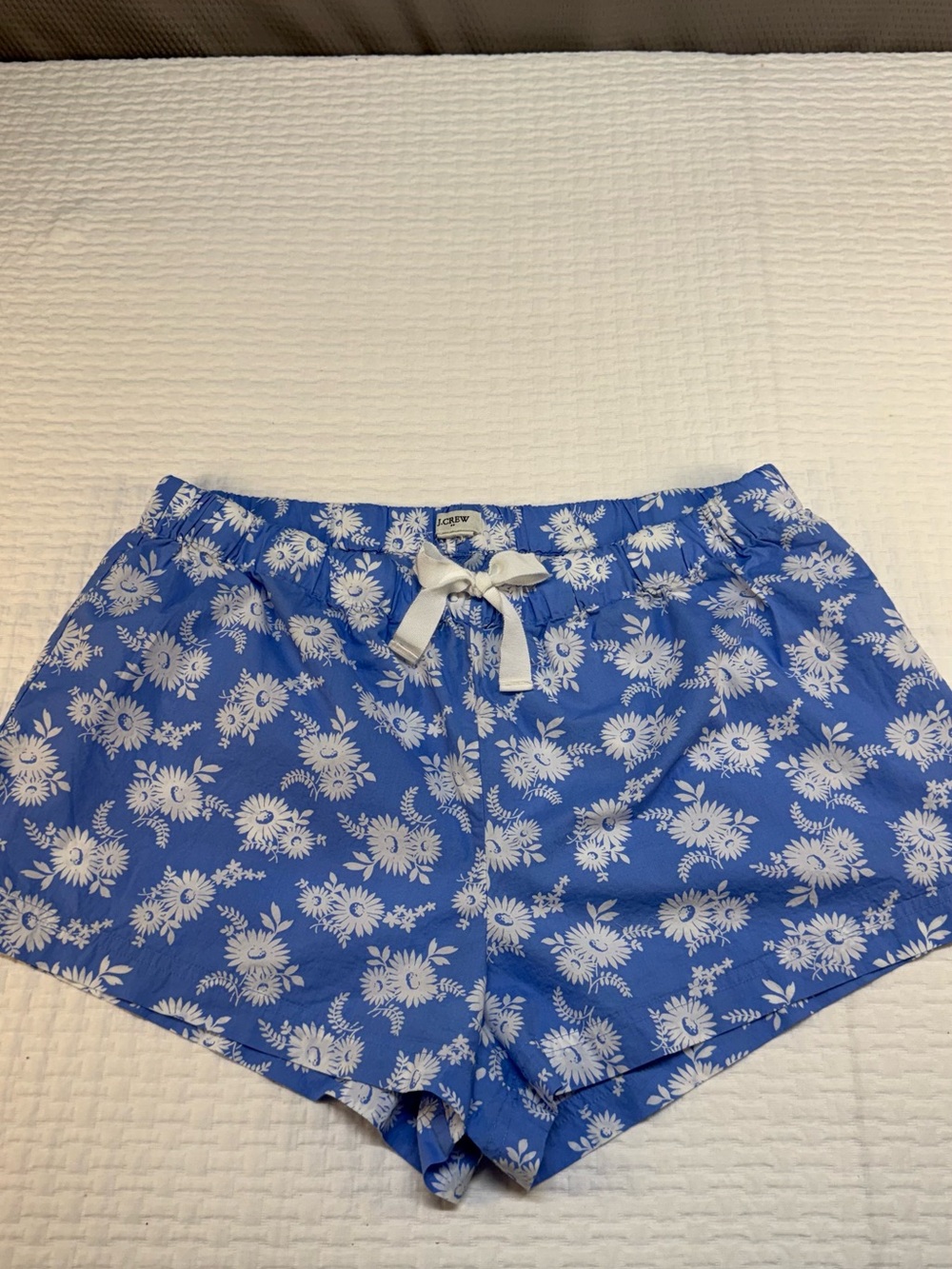 J Crew Blue Floral Elastic Drawstring Shorts Blue Size Large
